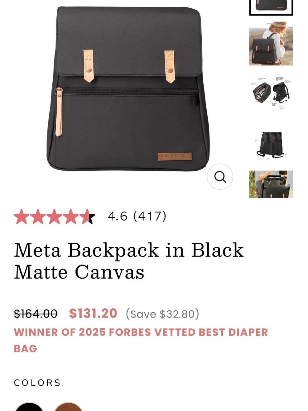 Storksak Black Backpack with Tan Accents